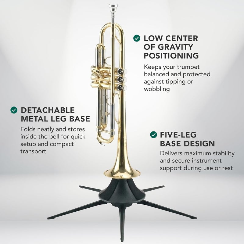 K.M König & Meyer 15213.077.55 Trumpet In-Bell 5 Leg Metal Stand and Holder - Professional Grade for all Musicians - Lightweight & Compact - Stable Secure Folding Base - German Made Black - Image 2